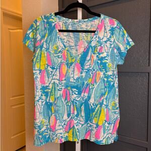 Lilly Pulitzer Meredith Beach and Bae Sailboat Short Sleeve T-Shirt Size Small